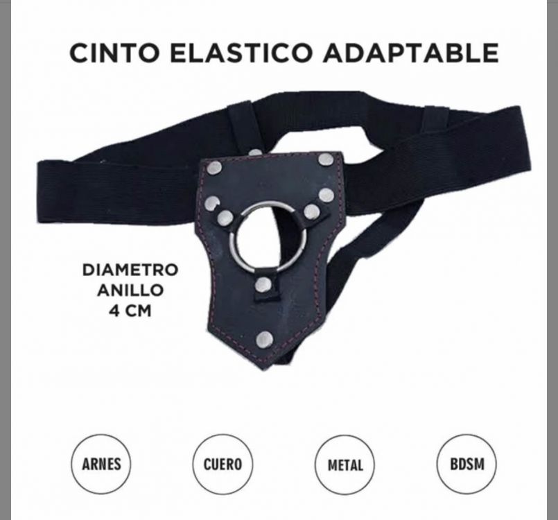 Ver más sobre Juguetes Arnés BDSM Reforzado de Cuero con Aro 4cm - Elástico Ajustable, Argentina
