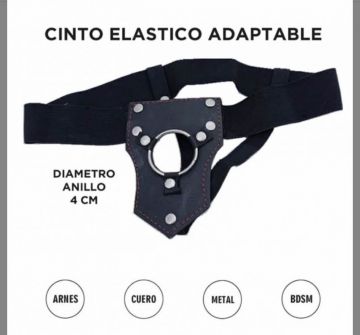 Arnés BDSM Reforzado de Cuero con Aro 4cm - Elástico Ajustable | Juguetes | Strap On /Arnes /Prótesis