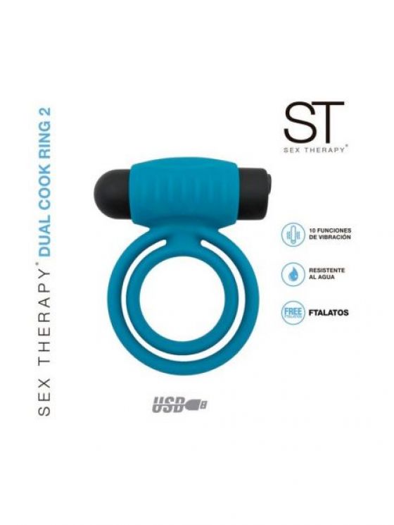 DUAL COCK RING CON USB CELESTE | Juguetes y accesorios | Anillos